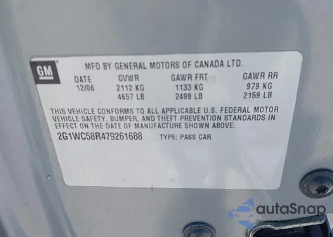 2007 Chevrolet Impala Lt z USA, uszkodzony, nr VIN 2G1WC58R479261688